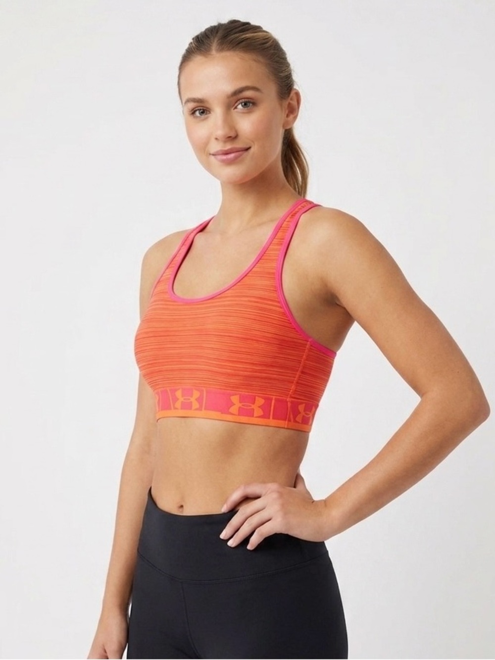 Under Armour Women’s UA HeatGear Alpha Sports Bra Heathered Orange Large